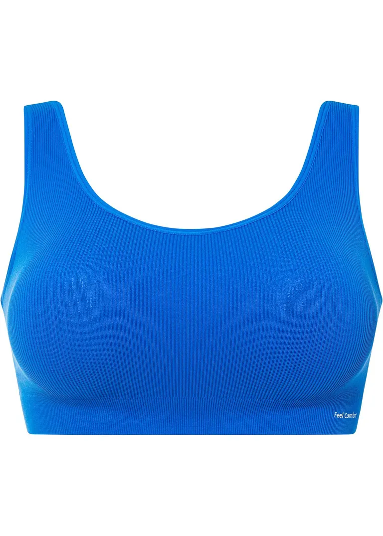 Geripptes Feel Comfort Seamless Bustier mit Spitze in blau von vorne - bpc bonprix collection