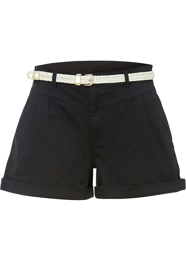 Shorts mit Gürtel in schwarz von vorne - bonprix