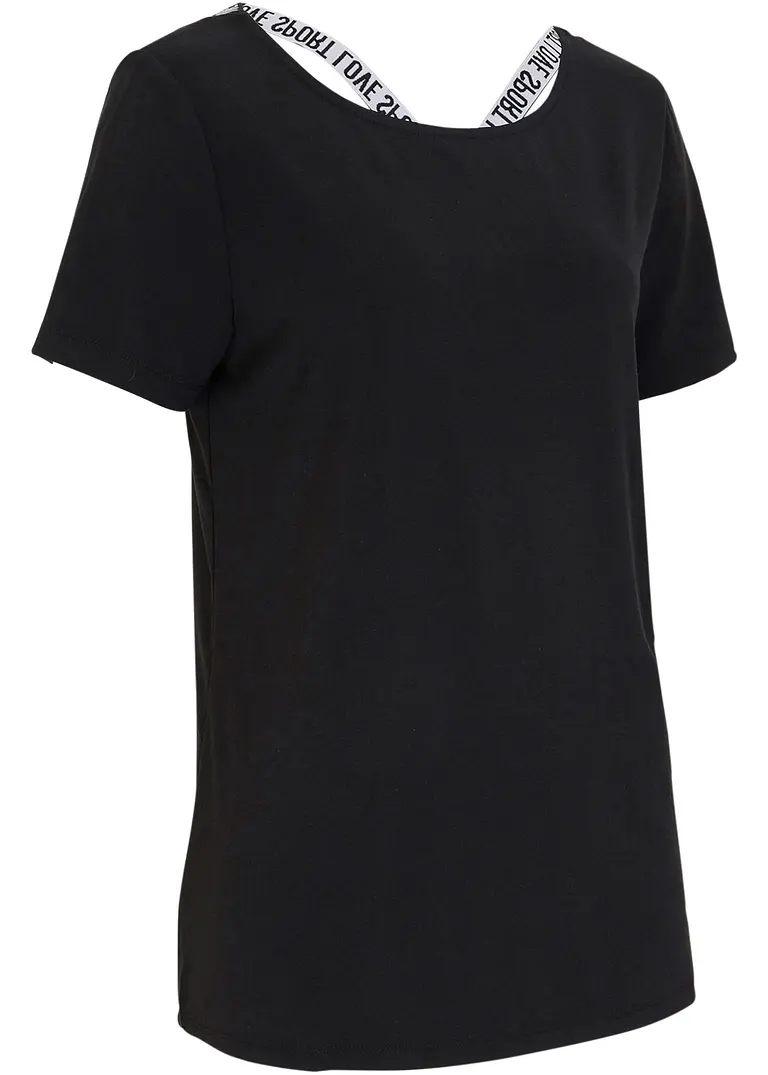 Sport-Longshirt mit Rückenausschnitt in schwarz von vorne - bonprix