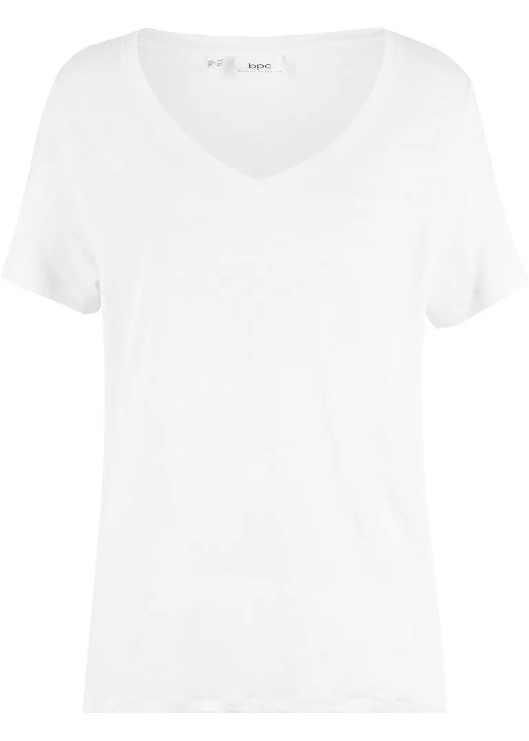 Leinen-Shirt, locker geschnitten in weiß von vorne - bonprix
