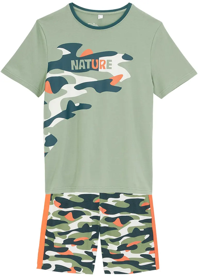 T-Shirt und kurze Hose aus reiner Baumwolle (2-tlg.Set) in grün von vorne - bonprix