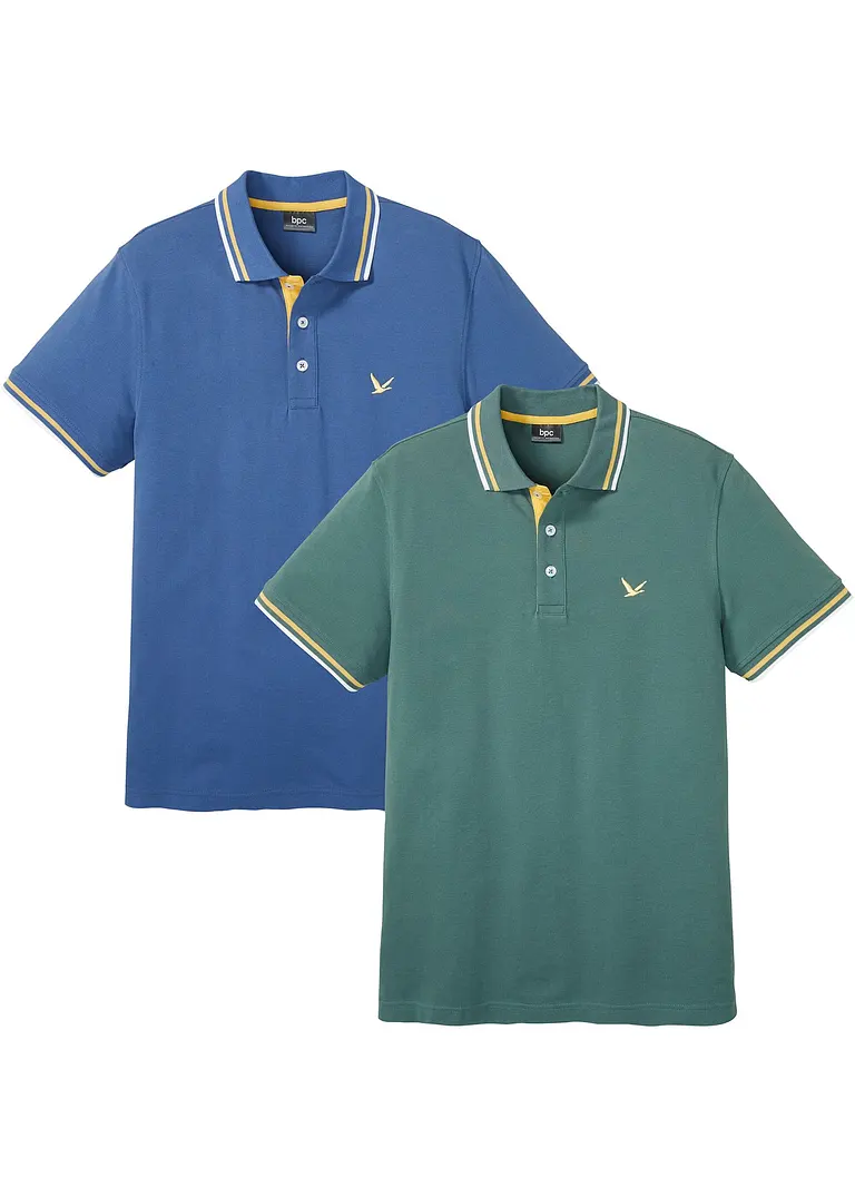 Poloshirt, Kurzarm (2er Pack) in blau von vorne - bonprix