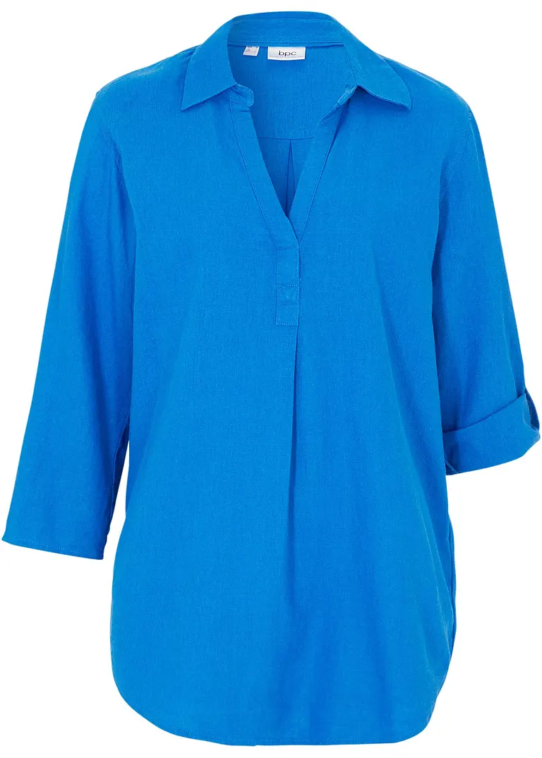 Leinen-Bluse, 3/4-Arm in blau von vorne - bonprix