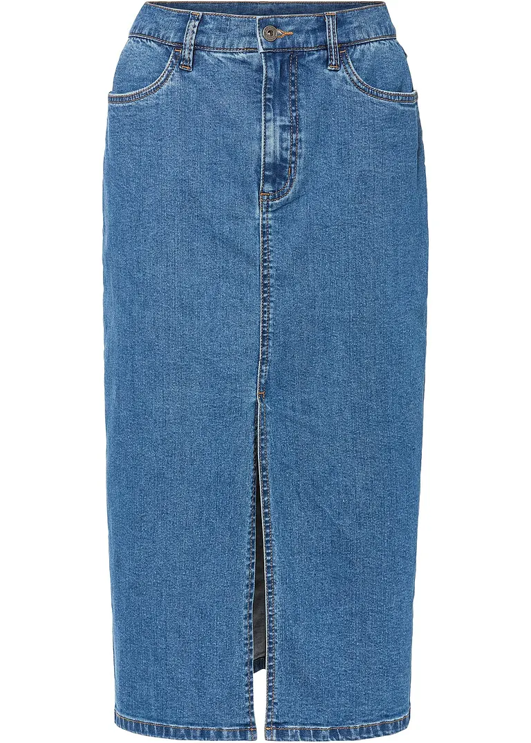 Langer Jeansrock mit Schlitz aus Positive Denim #1 Fabric in blau von vorne - bonprix