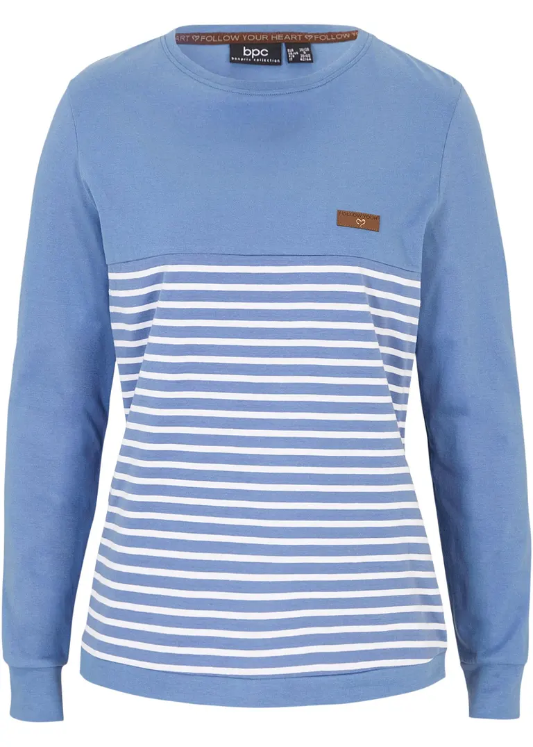 Langarmshirt mit Streifen aus  Bio-Baumwolle in blau von vorne - bonprix