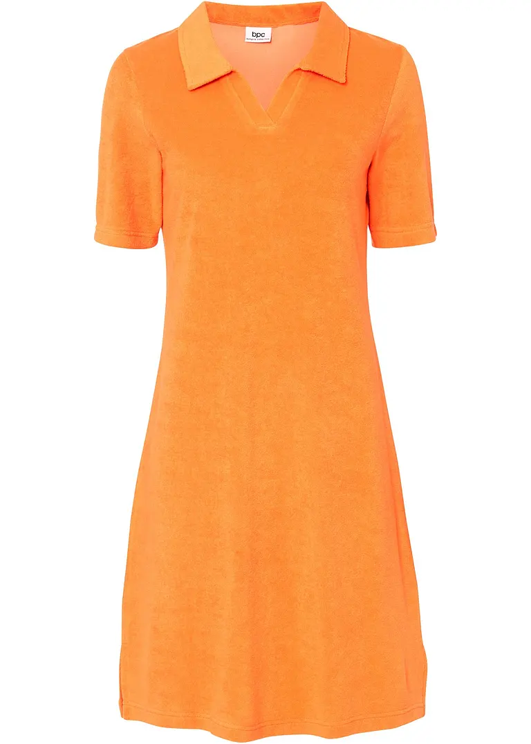 Knieumspielendes Frottee-Kleid mit Polokragen in orange von vorne - bonprix