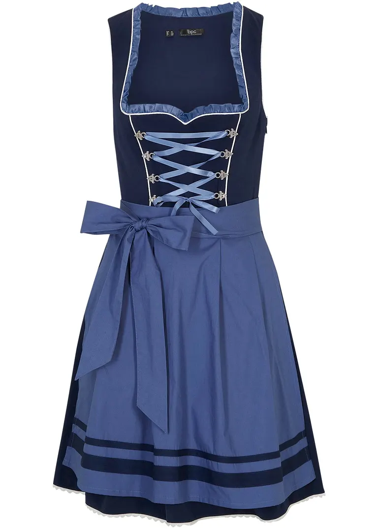 Dirndl und Schürze (2-tlg.Set) in blau von vorne - bpc bonprix collection