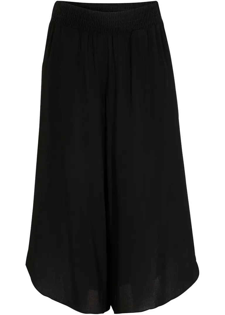 Wadenlange Culotte aus nachhaltiger Viskose in schwarz von vorne - bonprix
