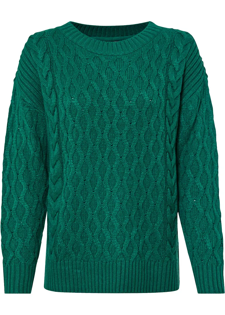 Strickpullover mit Zopfmuster in grün von vorne - bpc bonprix collection