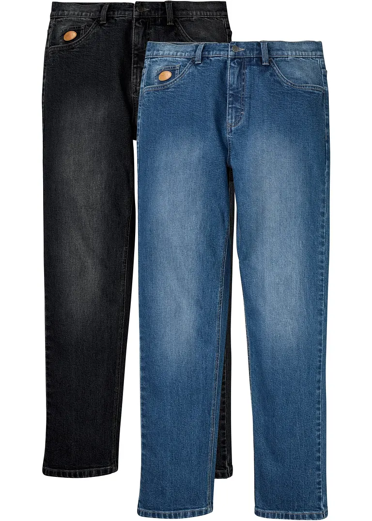 Classic Fit Stretch-Jeans mit recycelter Baumwolle, Tapered (2er Pack) in schwarz von vorne - John Baner JEANSWEAR