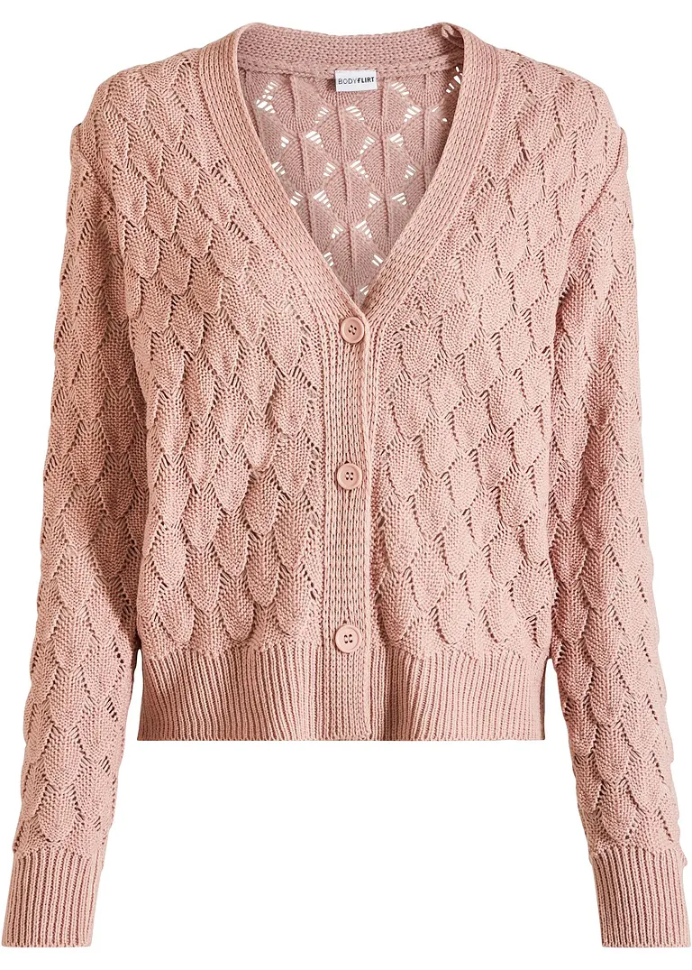 Ajour-Strickjacke in rosa von vorne - bonprix