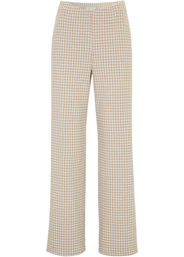 Stretch-Hose mit Hahnentrittmuster, Wide leg in beige von vorne - bpc bonprix collection