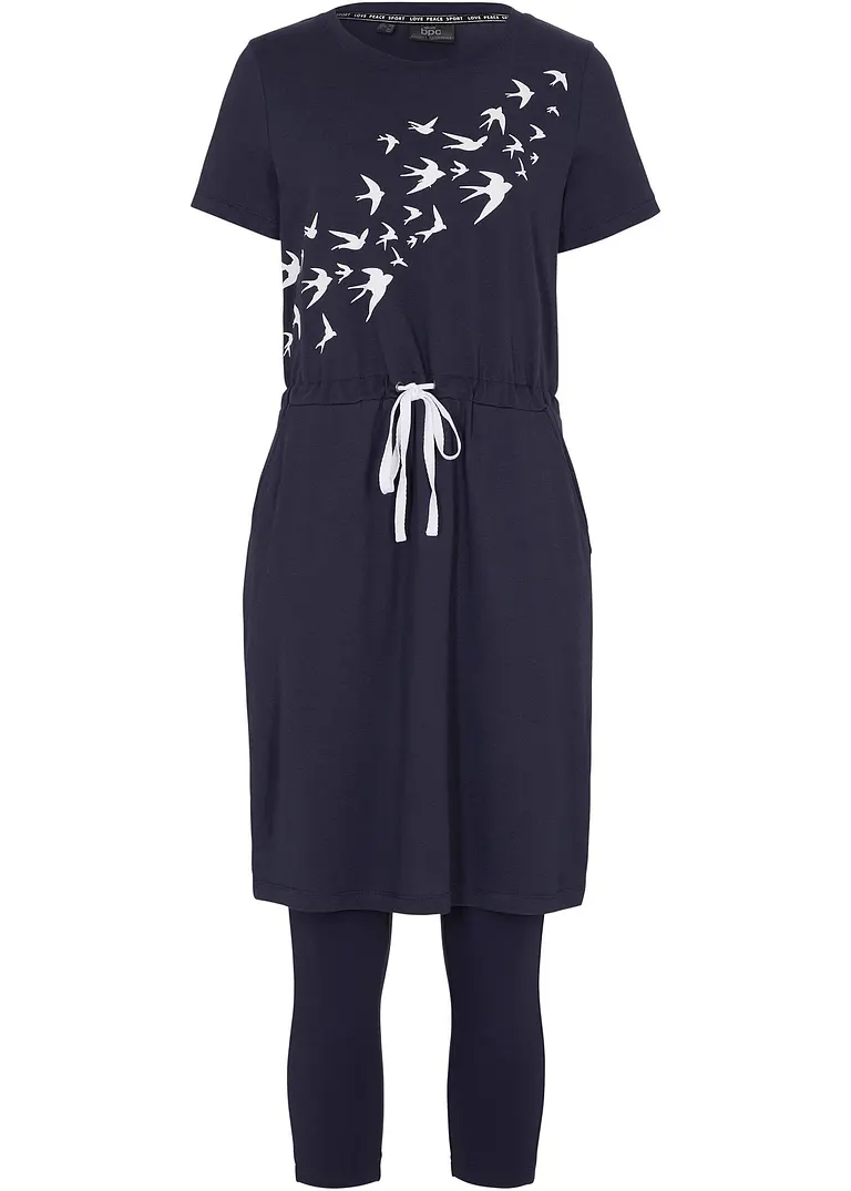 Shirtkleid und Leggings (2-tlg.Set) in blau von vorne - bpc bonprix collection