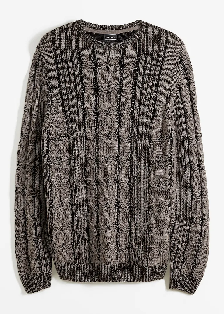 Grobstrick-Pullover mit Zopfmuster in grau von vorne - bonprix