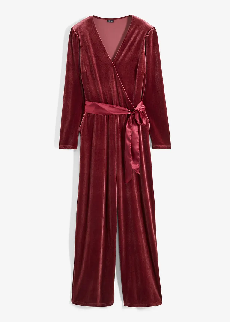 Samt-Jumpsuit in rot von vorne - BODYFLIRT