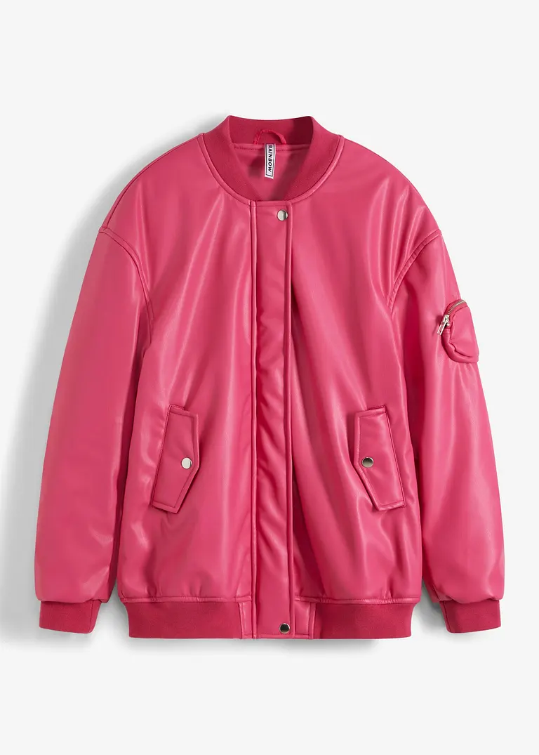 Oversize PU Biker-Jacke in pink von vorne - RAINBOW