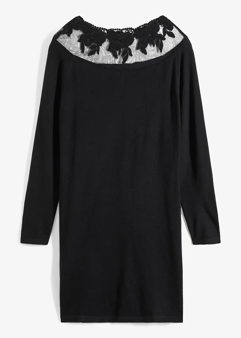 Strickkleid mit Spitze in schwarz von vorne - BODYFLIRT boutique