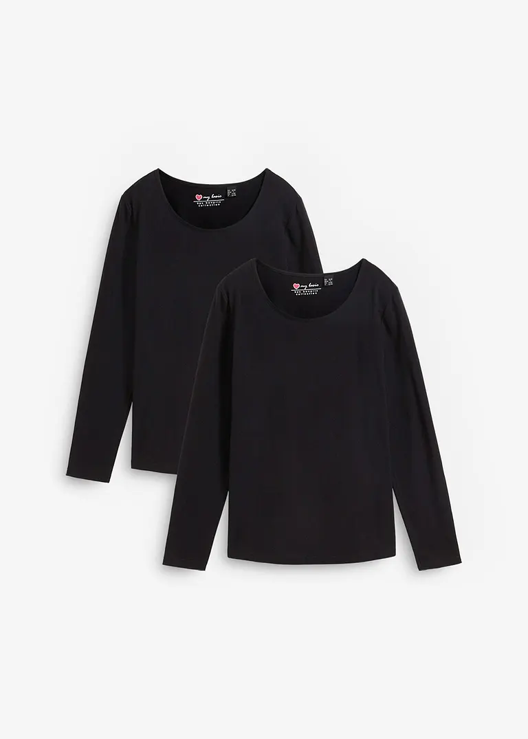 Langarmshirt (2er Pack) in schwarz von vorne - bonprix