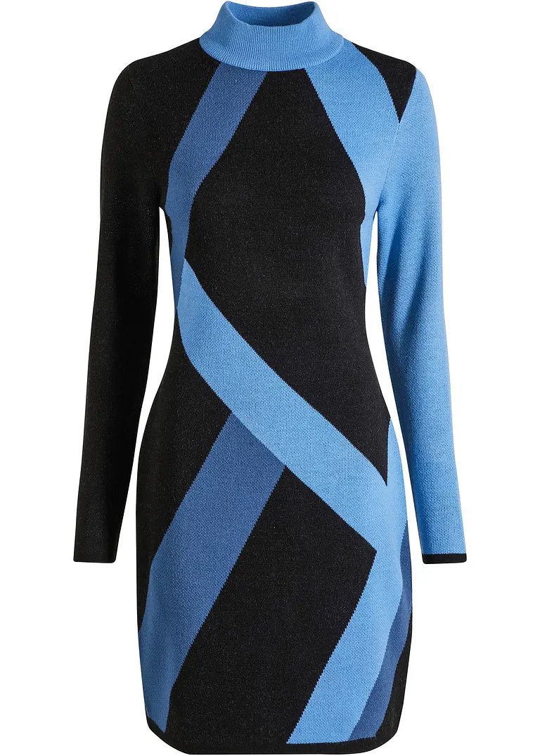 Jacquard-Strickkleid mit modernen Streifen in blau von vorne - bonprix