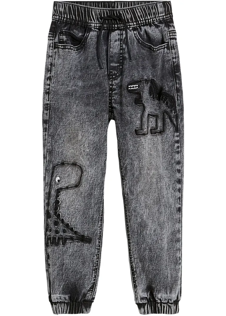 Thermo-Schlupf-Jeans mit Stickerei, Regular Fit in schwarz von vorne - bonprix