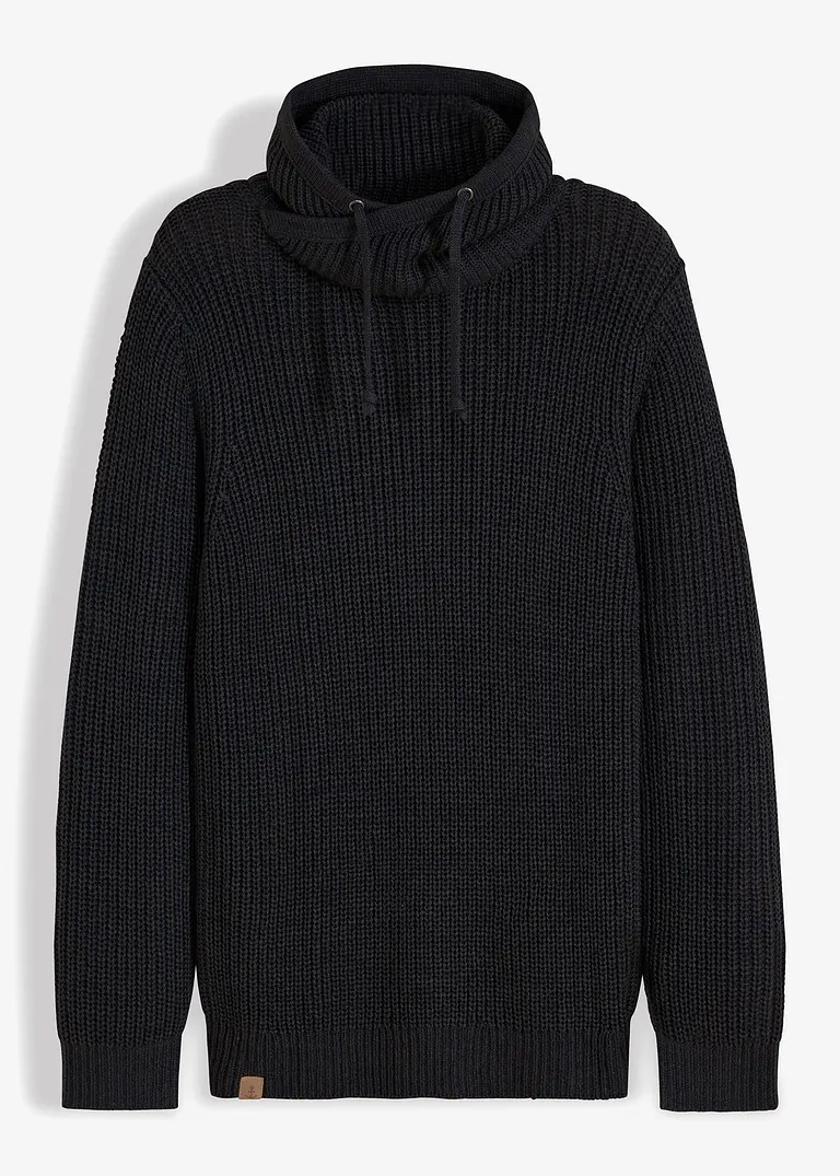 Grobstrick-Pullover mit Schalkragen in schwarz von vorne - bonprix