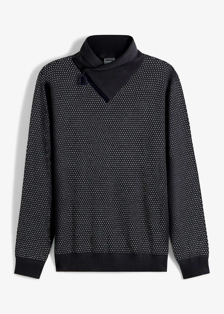 Pullover mit Schalkragen in schwarz von vorne - RAINBOW