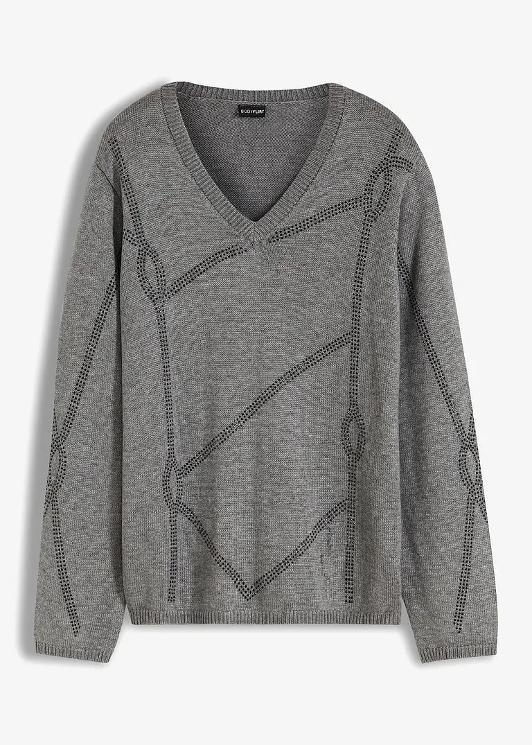 Pullover mit Strass-Applikation in grau von vorne - bonprix