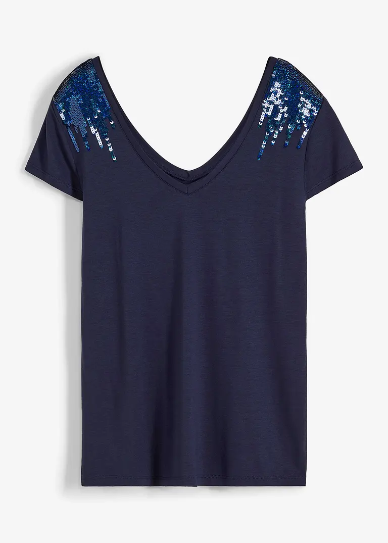 Shirt mit Pailletten in blau von vorne - BODYFLIRT