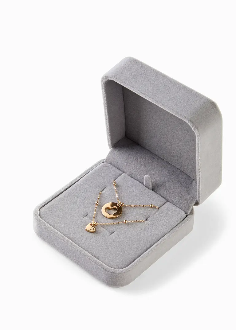 Kettenset (2-tlg.Set) veredelt mit Zirkonia in gold von vorne - bonprix