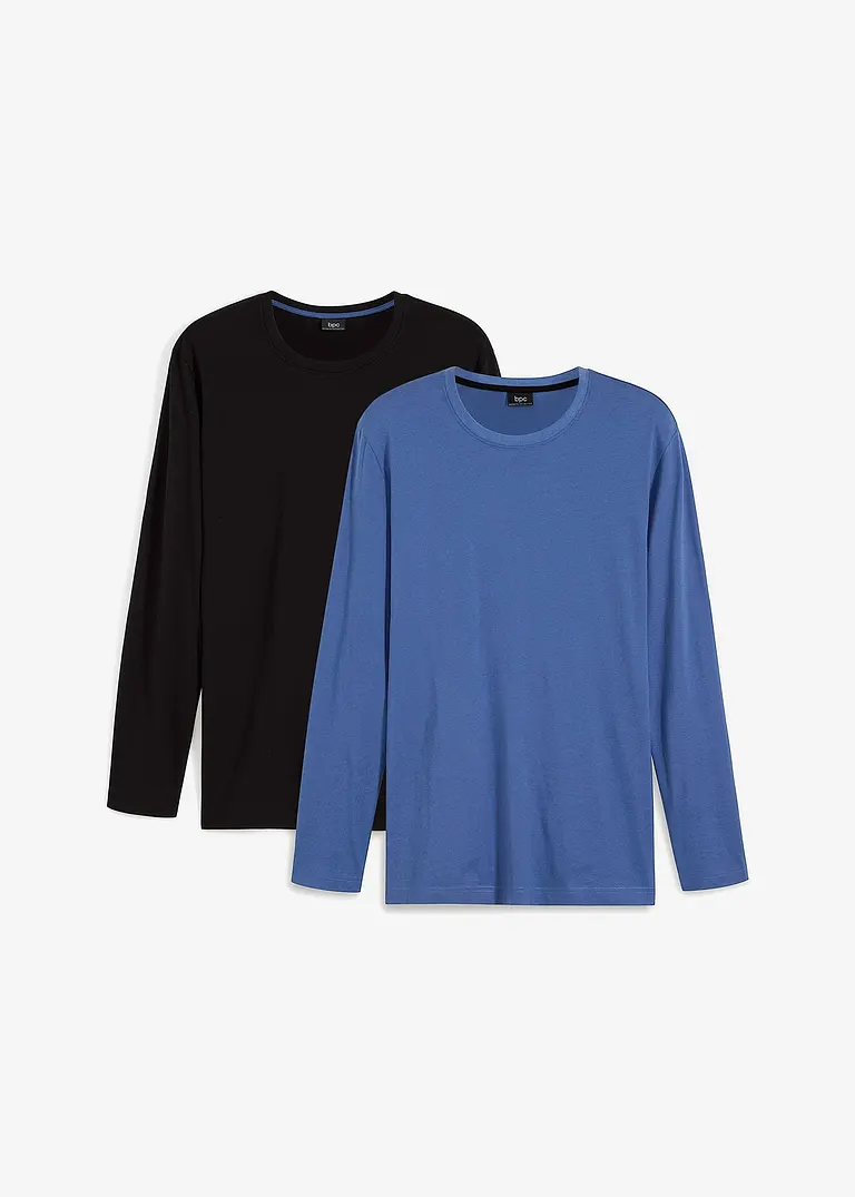 Langarmshirt (2er Pack) in blau von vorne - bpc bonprix collection