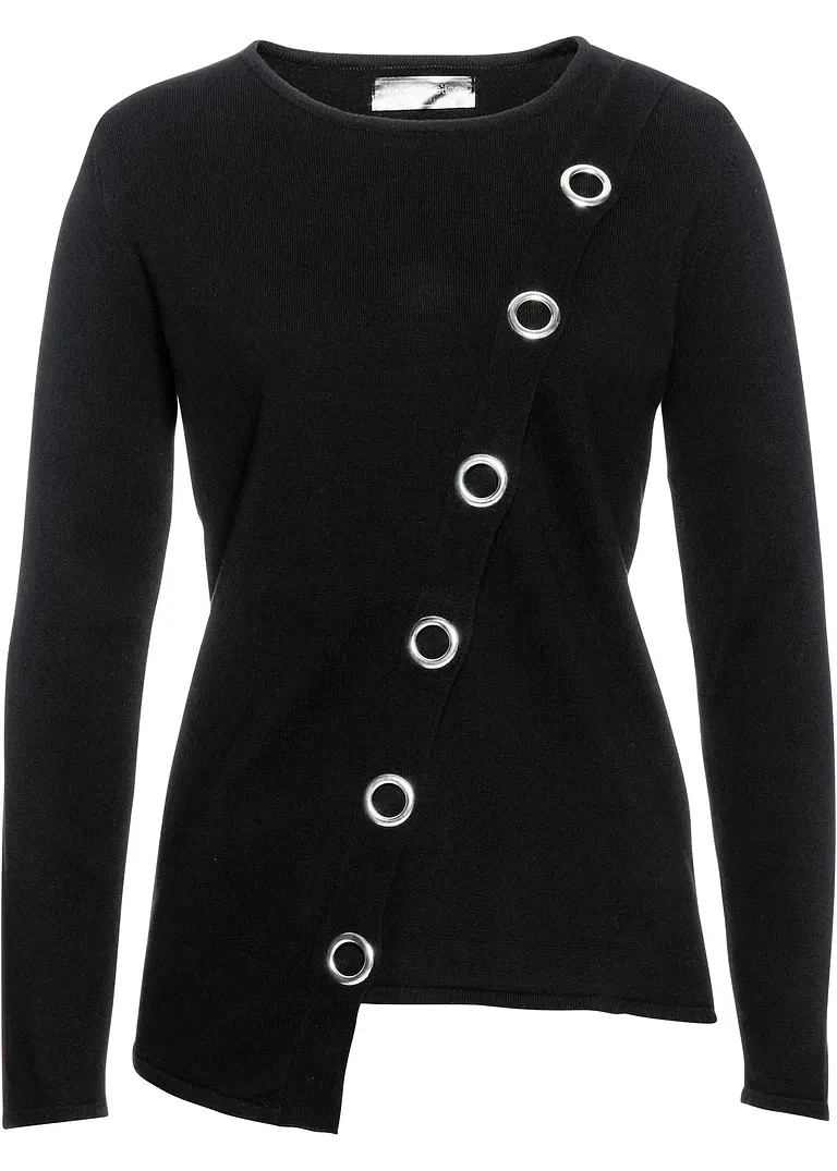 Pullover mit Nietendetails in schwarz von vorne - bonprix