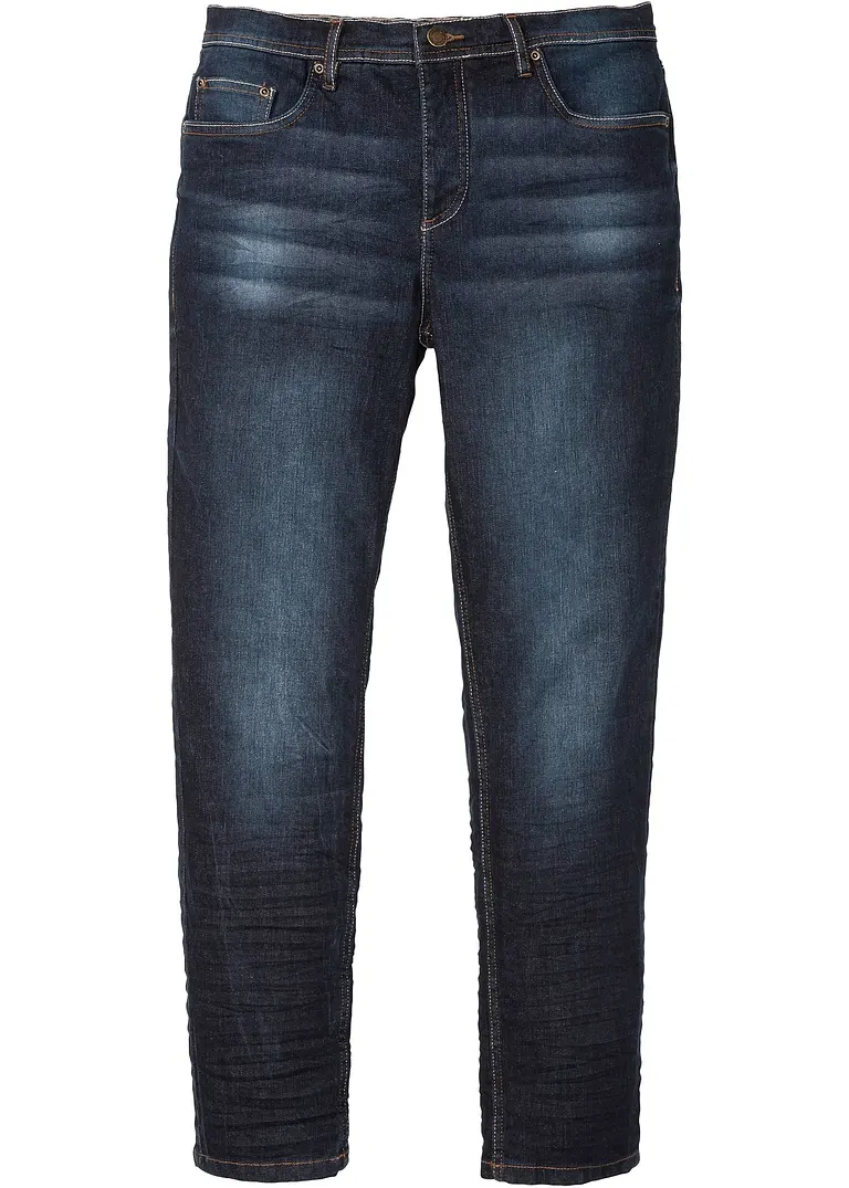 Slim Fit Stretch-Jeans, Tapered in blau von vorne - bonprix