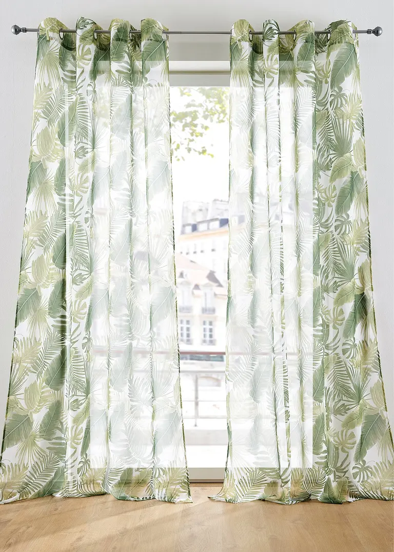 Gardine mit Blätter Druck mit recyceltem Polyester (1er Pack) in grün - bpc living bonprix collection