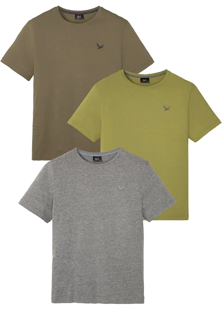 T-Shirt (3er Pack) in grün von vorne - bonprix