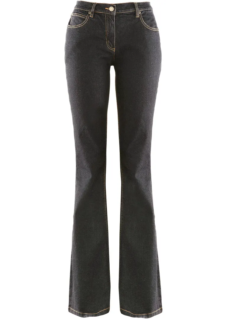 Bootcut Jeans High Waist, Stretch in schwarz von vorne - bonprix