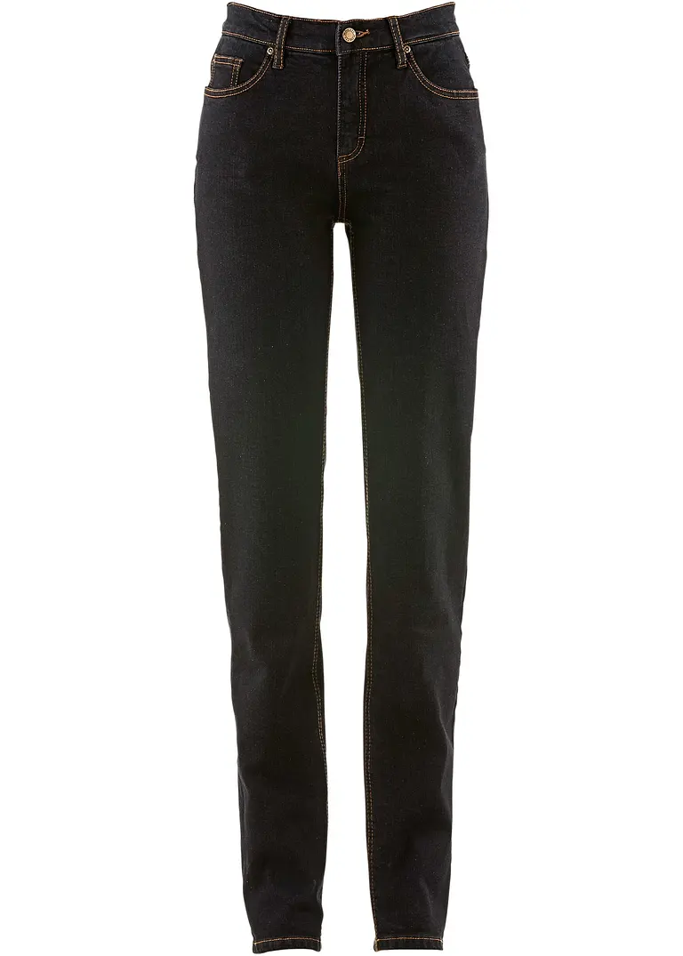 Mom Jeans Mid Waist, long in schwarz von vorne - bonprix