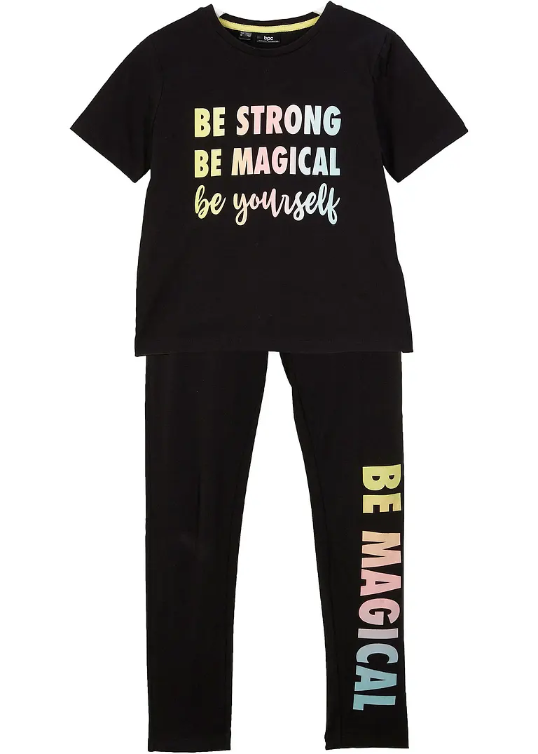 T-Shirt + Leggings (2tlg. Set) in schwarz von vorne - bonprix