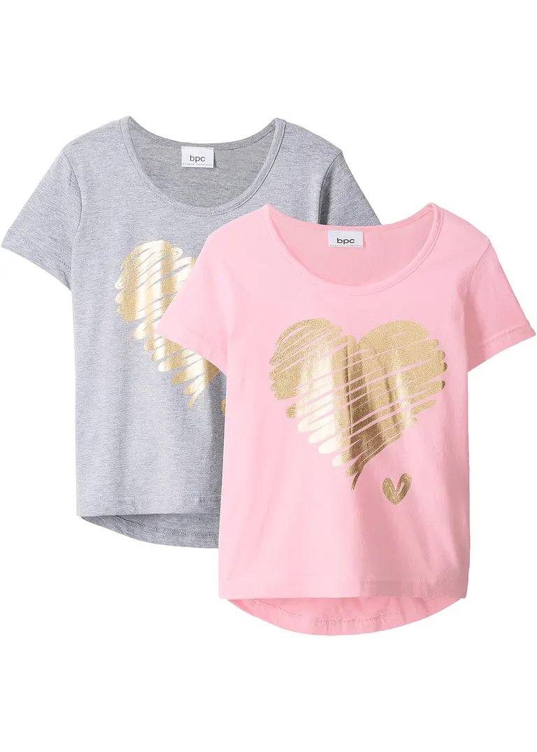 T-Shirt mit Bio-Baumwolle (2er Pack) in grau von vorne - bonprix