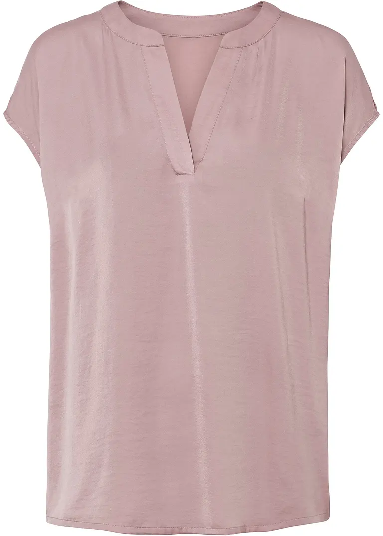 Satin-Bluse mit überschnittenen Ärmeln in rosa von vorne - bonprix