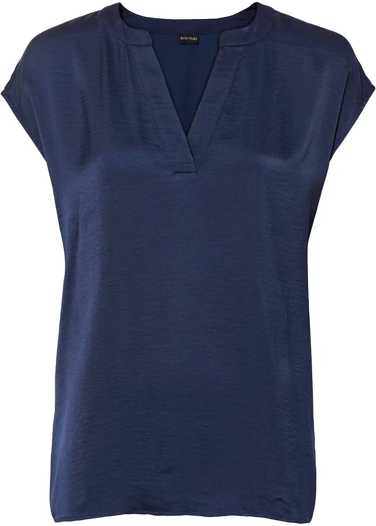 Satin-Bluse mit überschnittenen Ärmeln in blau von vorne - bonprix