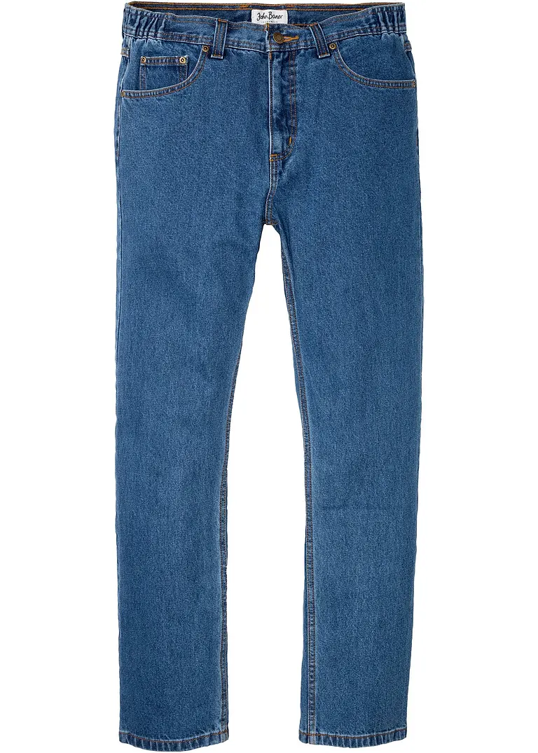 Classic Fit Jeans mit seitlichem Dehnbund, Straight in blau von vorne - bonprix