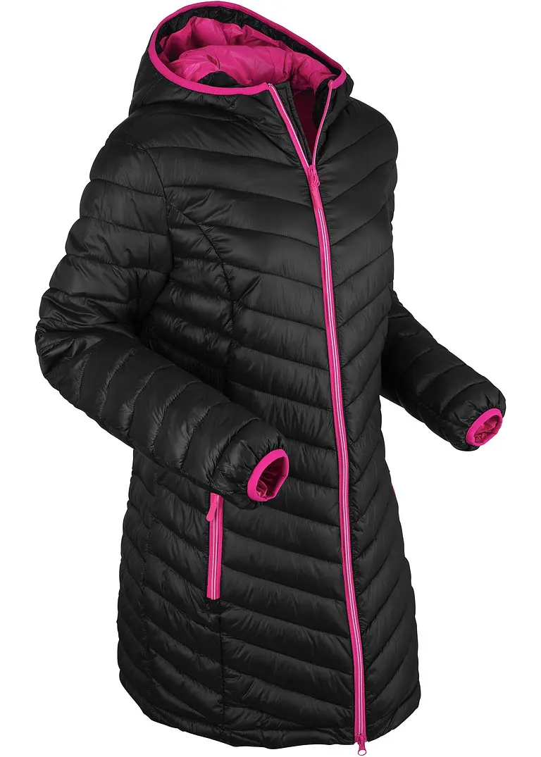 Ultraleichte Stepp-Longjacke im Beutel in schwarz von vorne - bpc bonprix collection