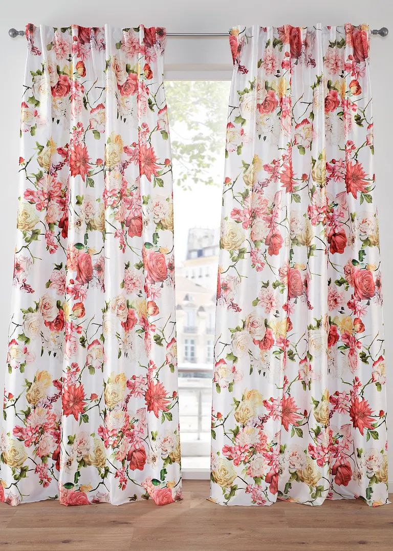 Vorhang mit Blumen Druck in weiß - bpc living bonprix collection