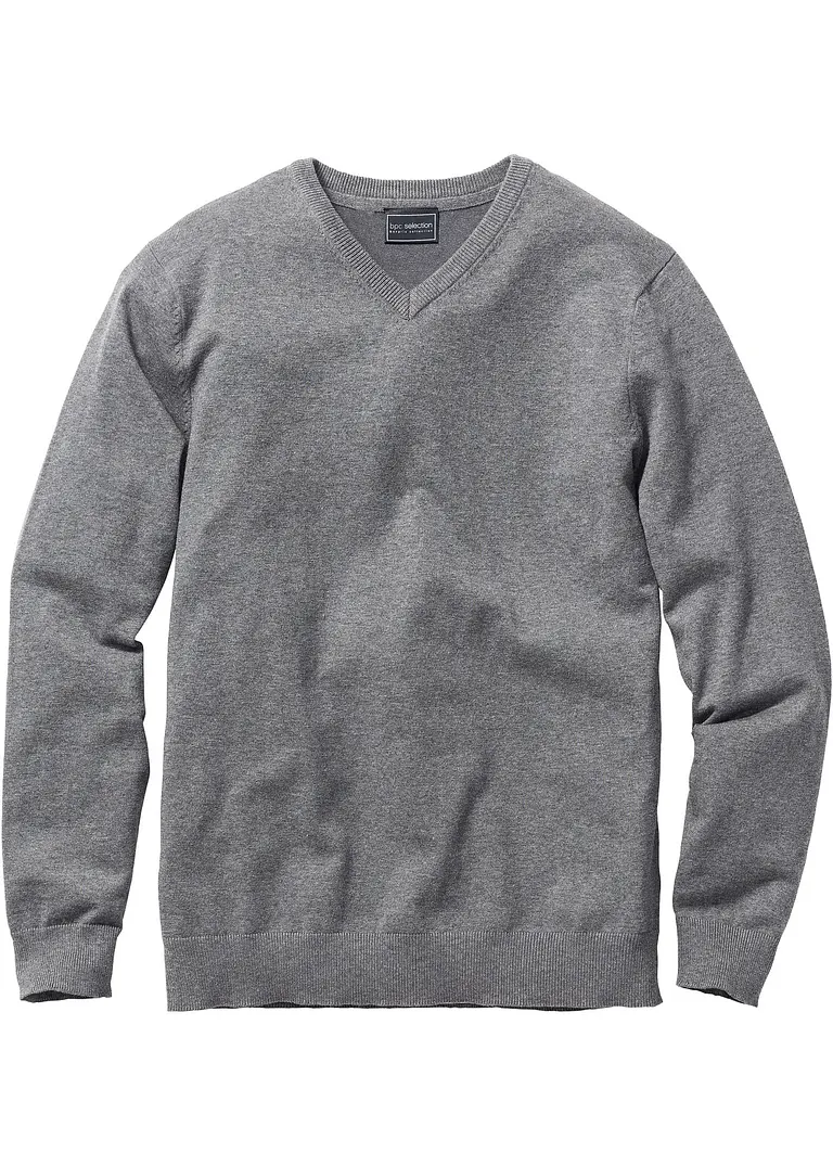 Pullover mit V-Ausschnitt in grau von vorne - bonprix