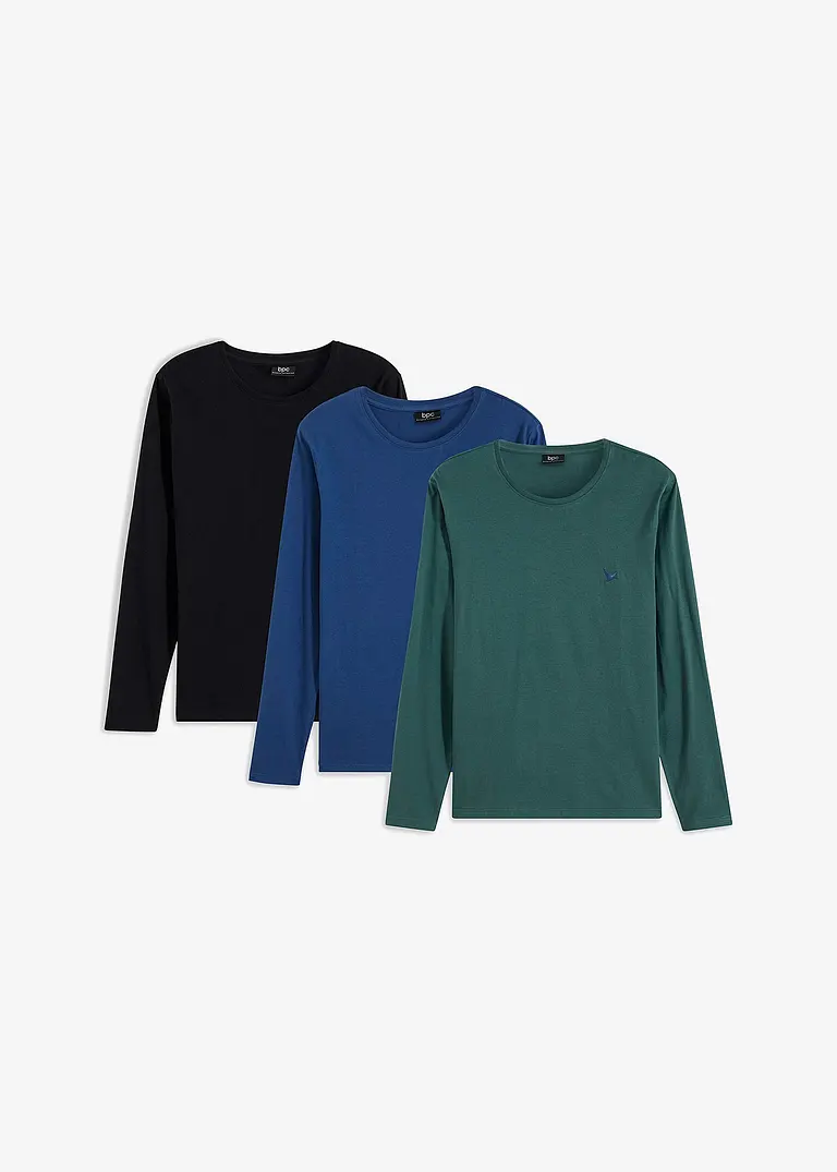 Langarmshirt (3er Pack) in grün von vorne - bpc bonprix collection