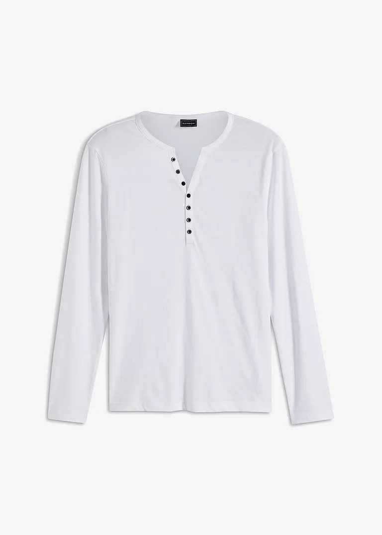Langarm-Henleyshirt aus Bio Baumwolle, Slim Fit in weiß von vorne - bonprix