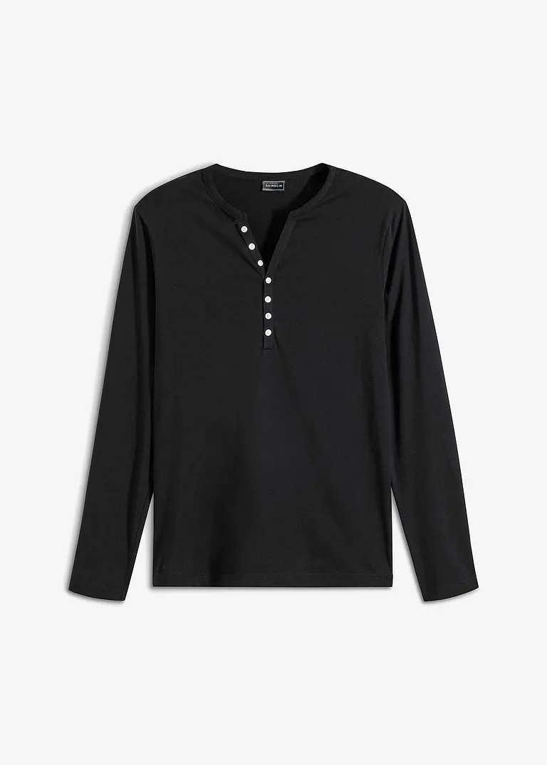 Langarm-Henleyshirt aus Bio Baumwolle, Slim Fit in schwarz von vorne - bonprix