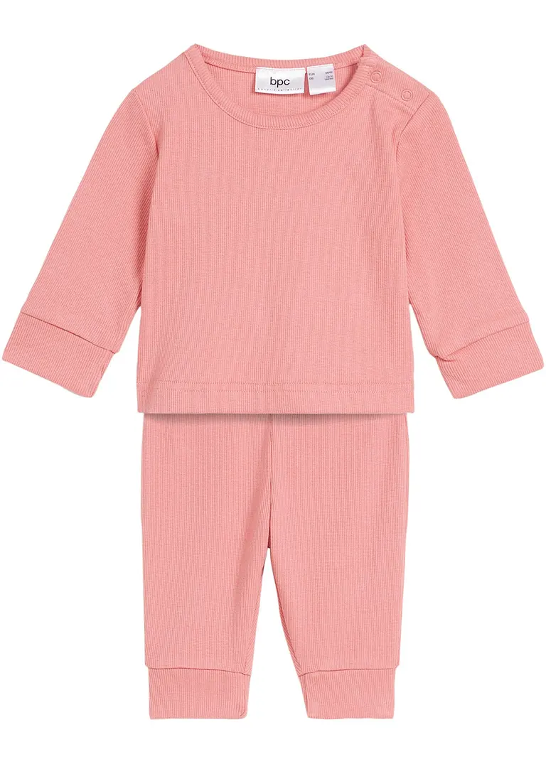 Baby Langarmshirt und Leggings aus Bo-Baumwolle (2-tlg.Set) in rosa von vorne - bpc bonprix collection