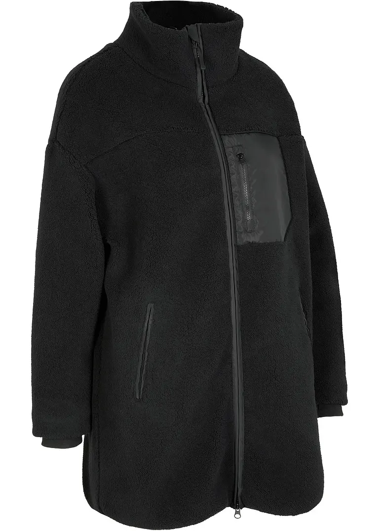 Teddy-Fleece Jacke in schwarz von vorne - bpc bonprix collection