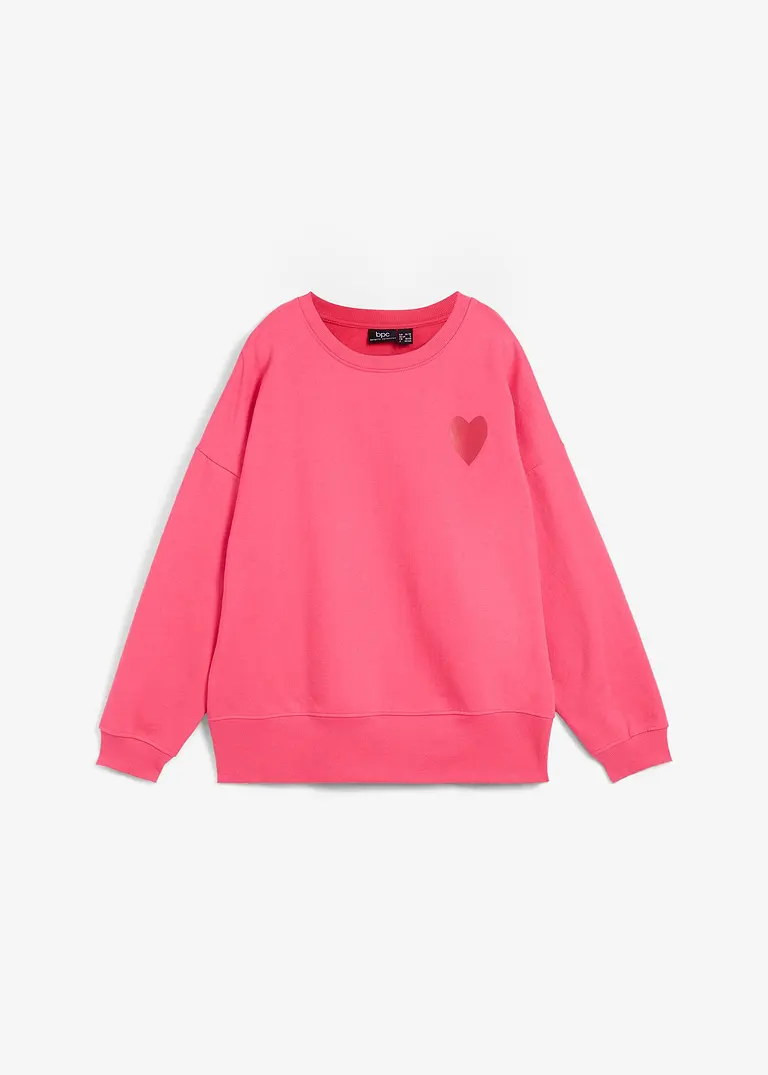 Bequem geschnittenes Sweatshirt mit Seitenschlitzen aus Bio-Baumwolle in pink von vorne - bonprix